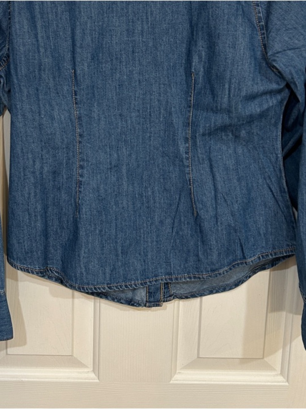 Sanctuary Ruched Denim Button Down Western Pearl Snap Shirt Medium - Picture 5 of 8